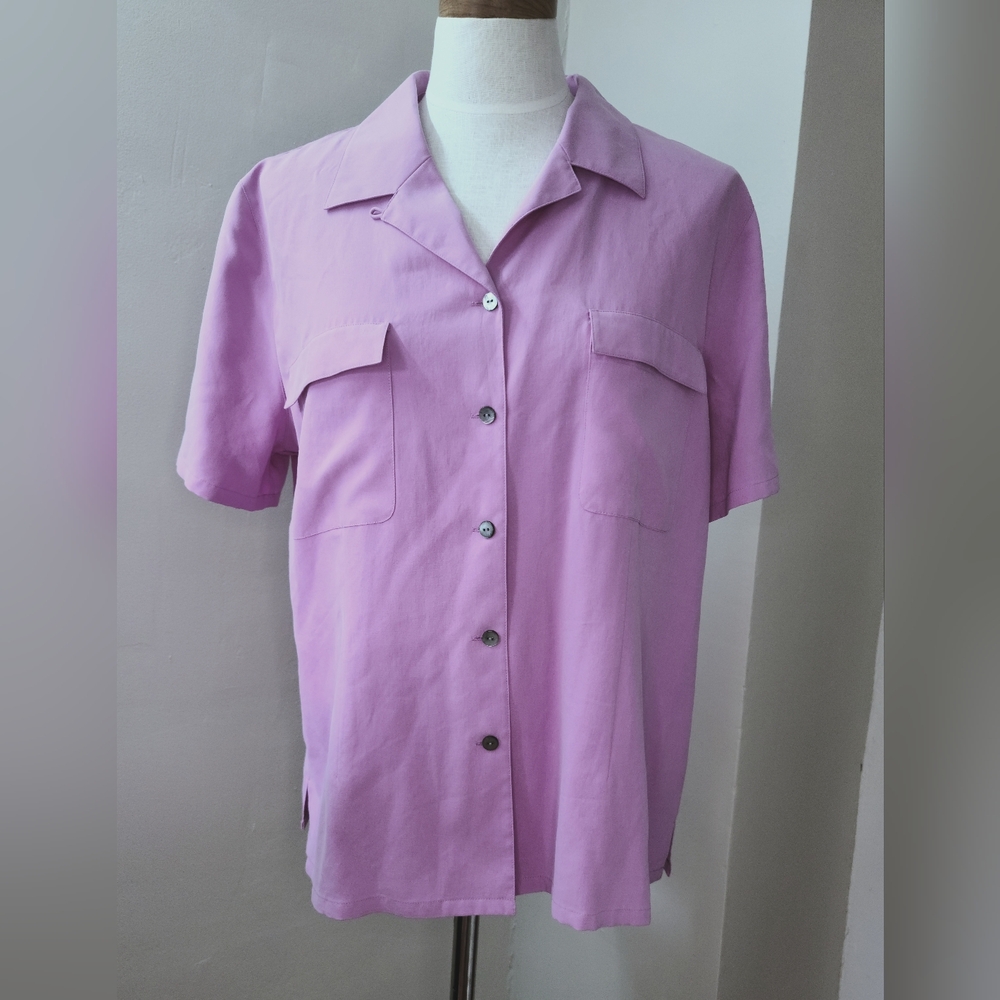 Nordstrom 100% Silk Lavender Haze Shirt Blouse XL